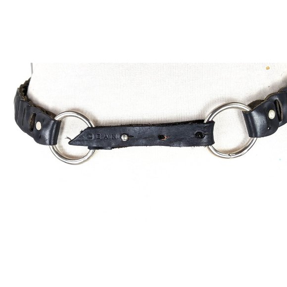 Dean braided black woven leather metal link belt